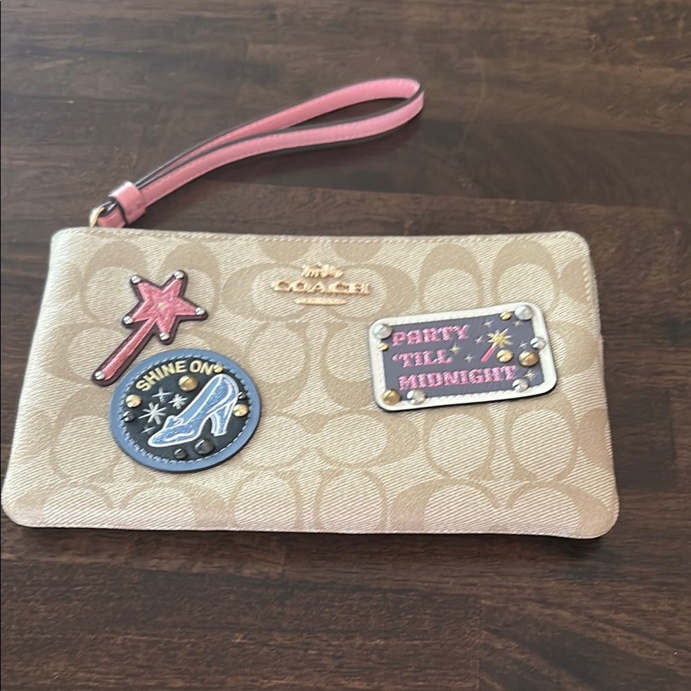 Coach Tan Disney Wristlet with Whimsical Accents